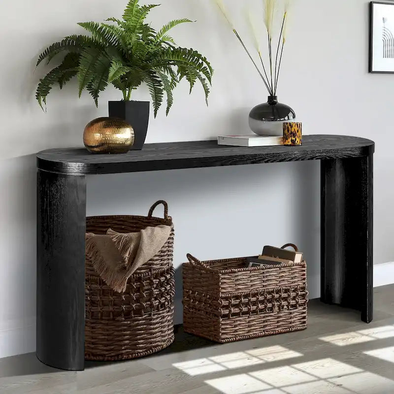 Console 60 po à plateau épais et pieds courbés – Noir