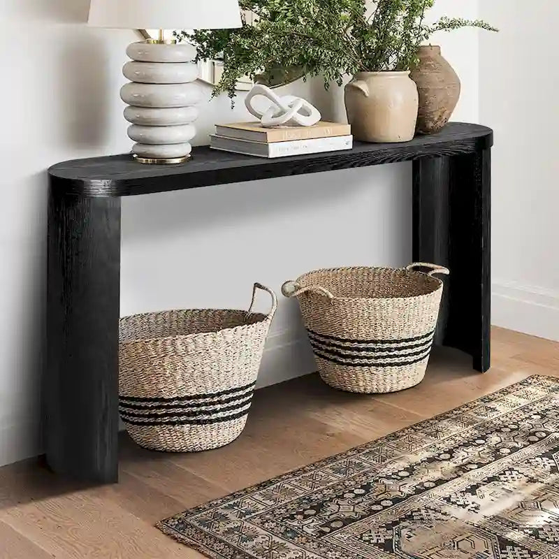Console 60 po à plateau épais et pieds courbés – Noir