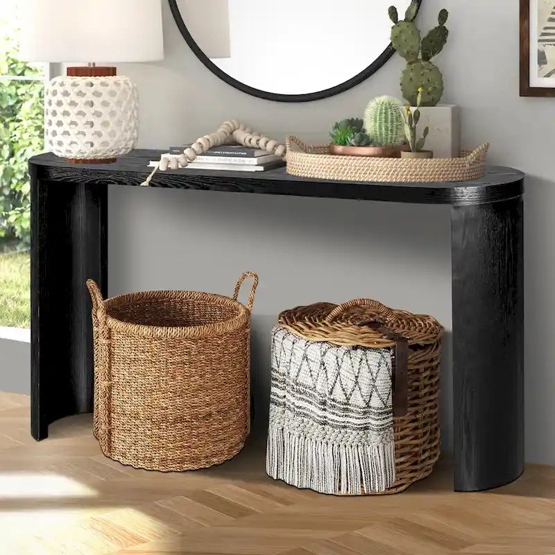Console 60 po à plateau épais et pieds courbés – Noir