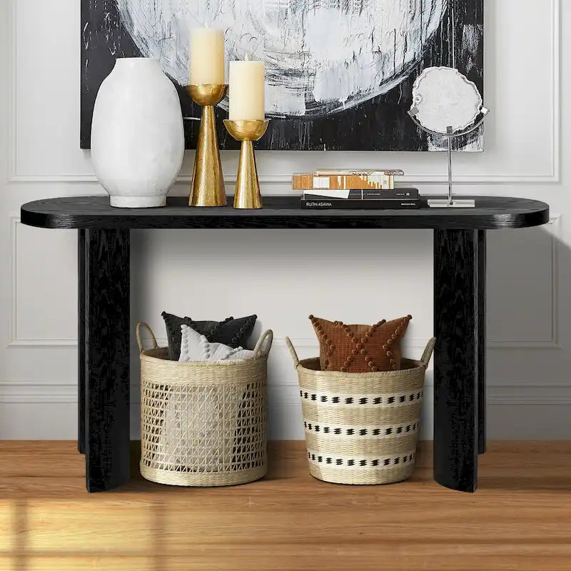 Console 60 po à plateau épais et pieds courbés – Noir