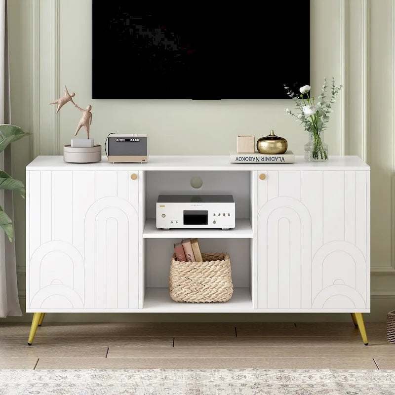 TV Stand for TVs up to 55 Inches, Entertainment Center Media Console,Adjustable Shelf, Metal Legs, Handles and Anti-tip Device