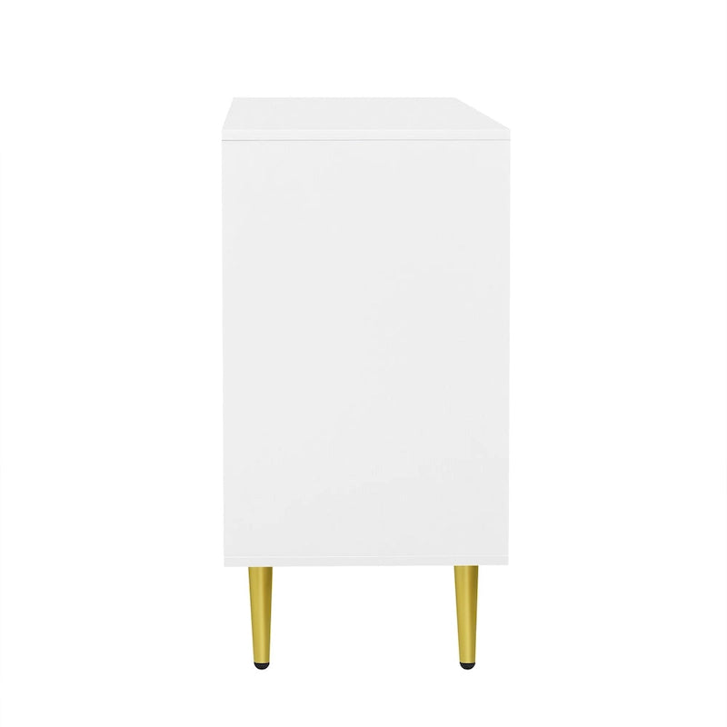 Meuble TV moderne avec portes de rangement, étagères ouvertes et pieds en métal – Convient aux TV jusqu'à 55"