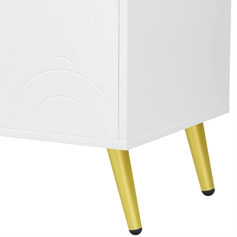 Meuble TV moderne avec portes de rangement, étagères ouvertes et pieds en métal – Convient aux TV jusqu'à 55"