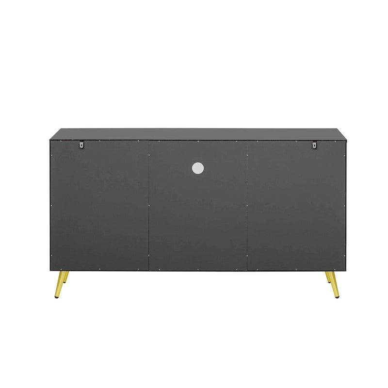 Meuble TV moderne avec portes de rangement, étagères ouvertes et pieds en métal – Convient aux TV jusqu'à 55"
