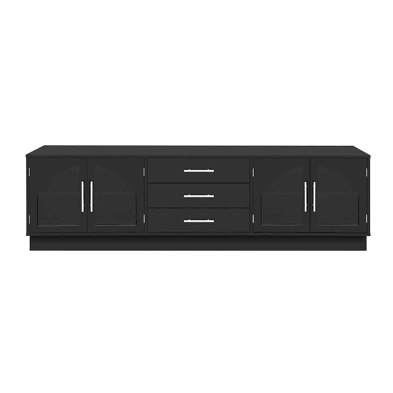 Meuble TV moderne minimaliste de 68,9 po avec portes d'armoire en verre et 3 tiroirs, convient aux téléviseurs jusqu'à 75 po