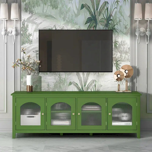 Meuble TV rétro avec portes vitrées de 71 pouces