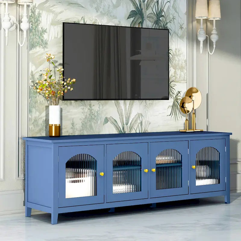 Meuble TV rétro avec portes vitrées de 71 pouces