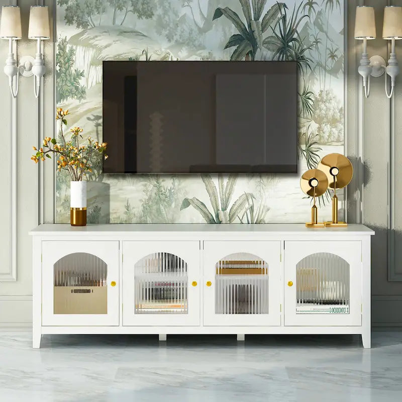 Meuble TV rétro avec portes vitrées de 71 pouces