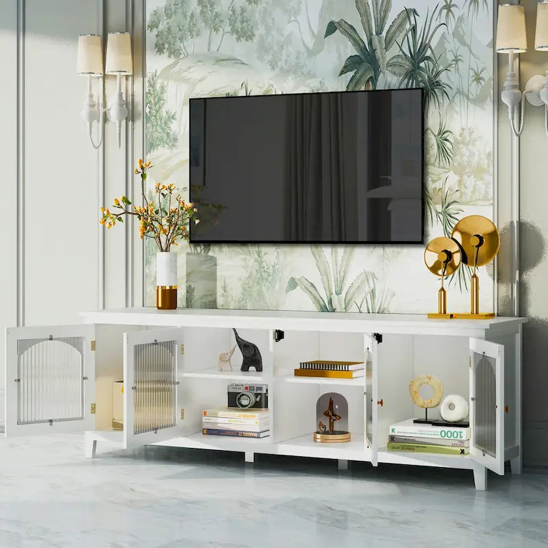 Meuble TV rétro avec portes vitrées de 71 pouces