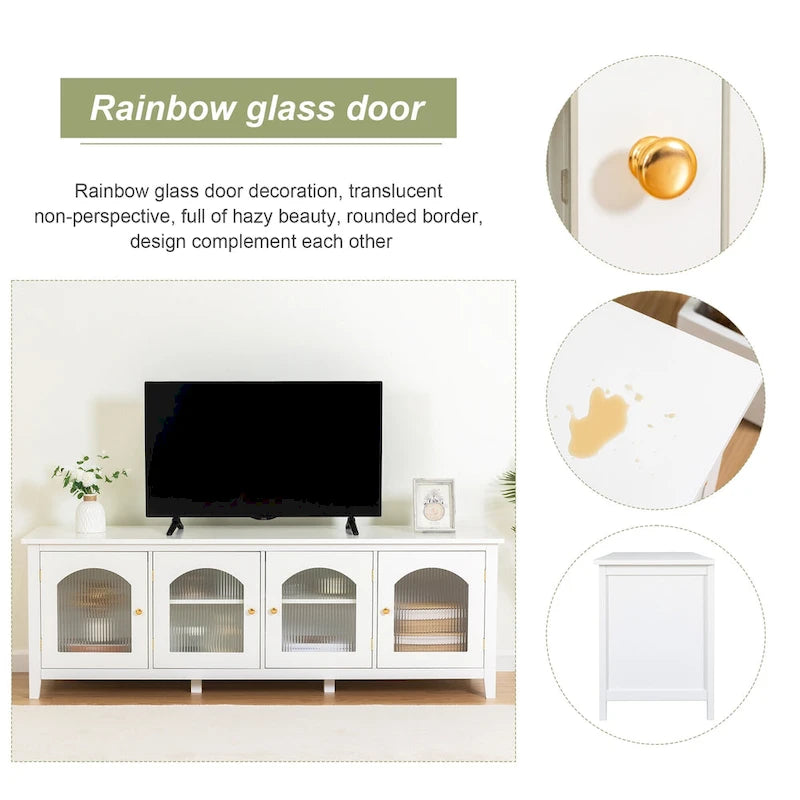 Meuble TV rétro avec portes vitrées de 71 pouces