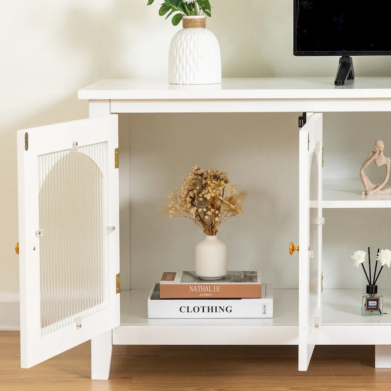 Meuble TV rétro avec portes vitrées de 71 pouces