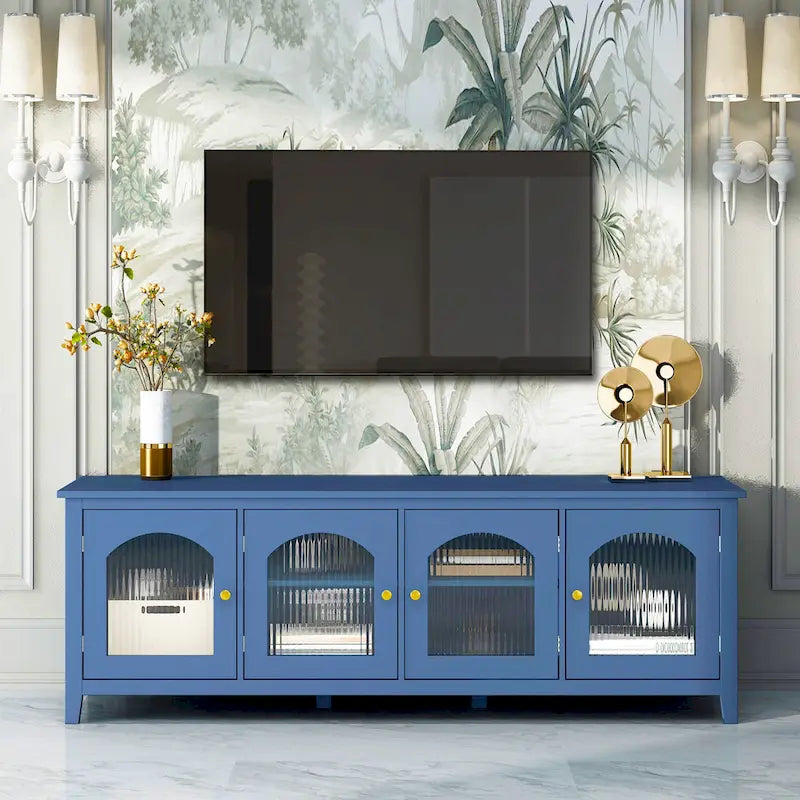 Meuble TV rétro avec portes vitrées de 71 pouces