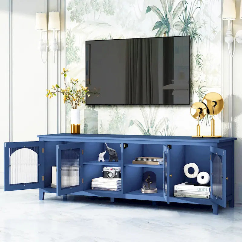 Meuble TV rétro avec portes vitrées de 71 pouces