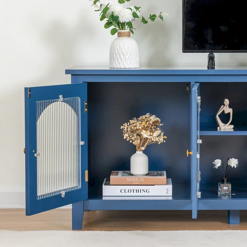 Meuble TV rétro avec portes vitrées de 71 pouces