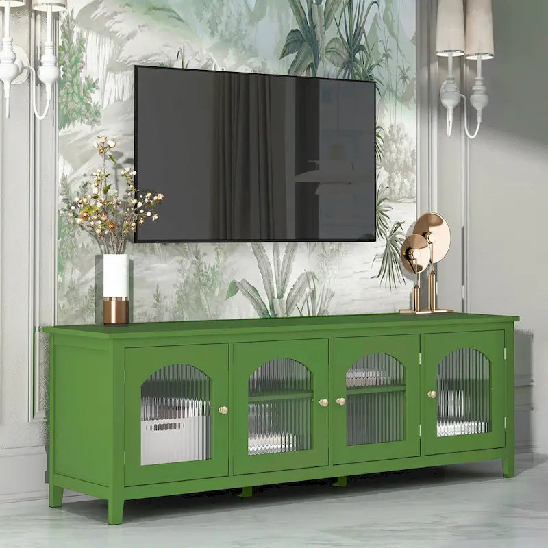 Meuble TV rétro avec portes vitrées de 71 pouces