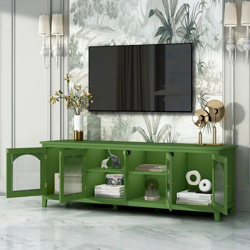 Meuble TV rétro avec portes vitrées de 71 pouces
