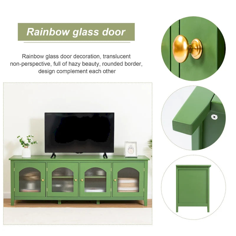 Meuble TV rétro avec portes vitrées de 71 pouces