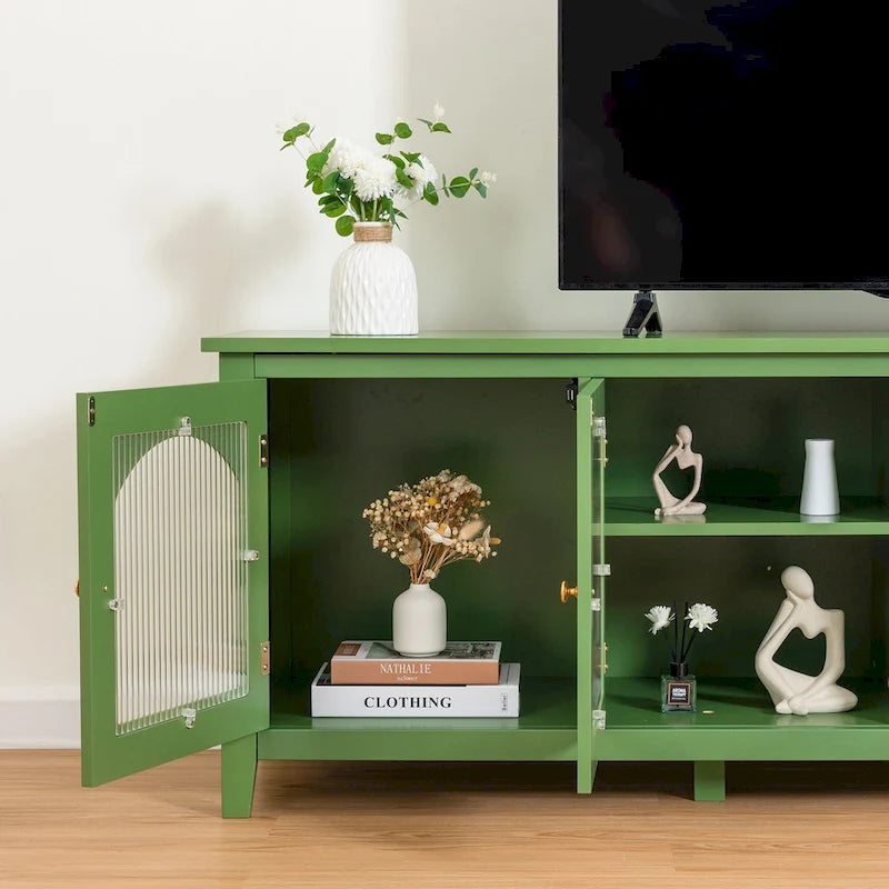 Meuble TV rétro avec portes vitrées de 71 pouces