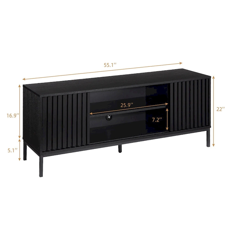 Meuble TV de style moderne du milieu du siècle avec rangement de 55 po – Convient aux téléviseurs jusqu'à 65 po