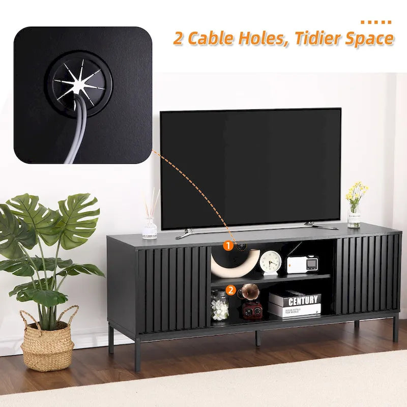 Meuble TV de style moderne du milieu du siècle avec rangement de 55 po – Convient aux téléviseurs jusqu'à 65 po