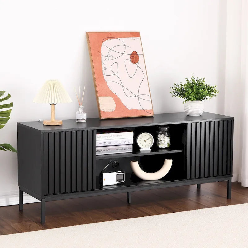 Meuble TV de style moderne du milieu du siècle avec rangement de 55 po – Convient aux téléviseurs jusqu'à 65 po