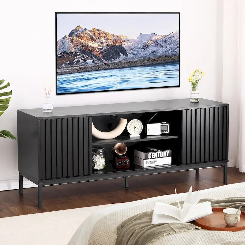 Meuble TV de style moderne du milieu du siècle avec rangement de 55 po – Convient aux téléviseurs jusqu'à 65 po