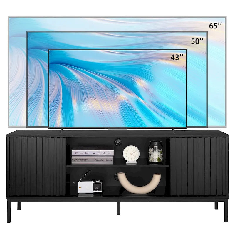Meuble TV de style moderne du milieu du siècle avec rangement de 55 po – Convient aux téléviseurs jusqu'à 65 po