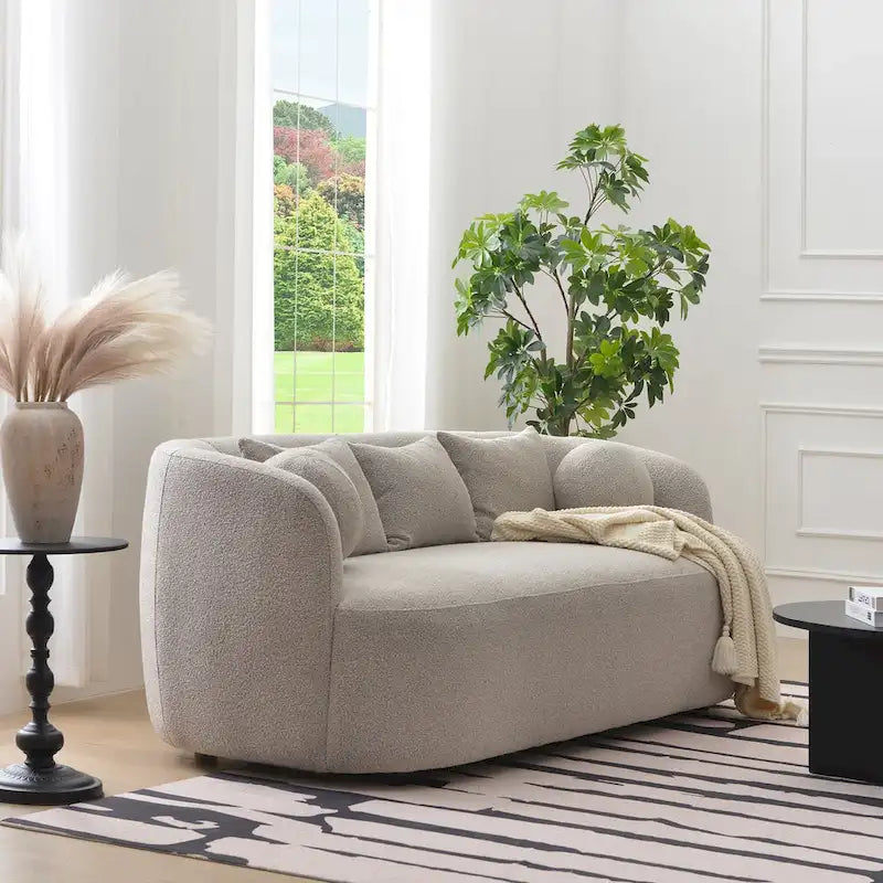 Canapé 3 places en tissu bouclé de 85 po avec coussins d'appoint