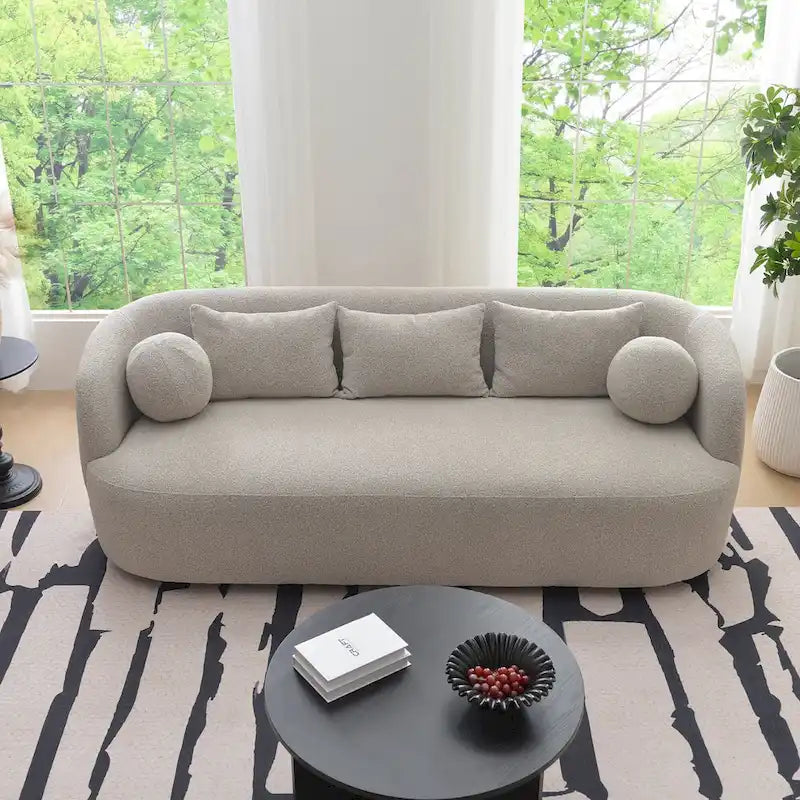 Canapé 3 places en tissu bouclé de 85 po avec coussins d'appoint