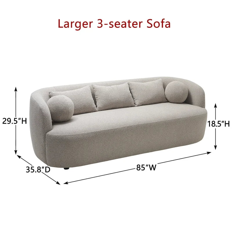 Canapé 3 places en tissu bouclé de 85 po avec coussins d'appoint