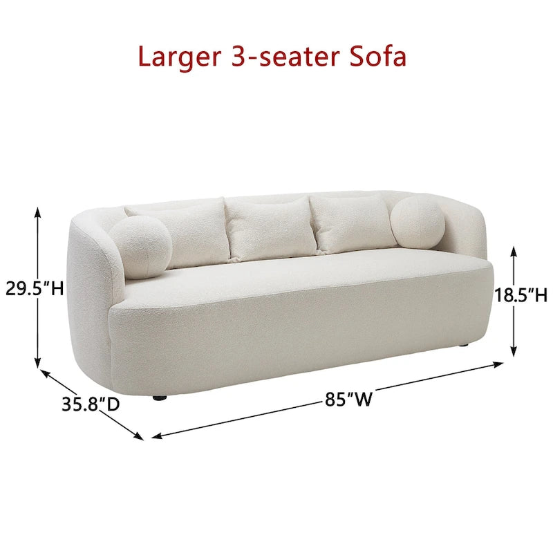 Canapé 3 places en tissu bouclé de 85 po avec coussins d'appoint