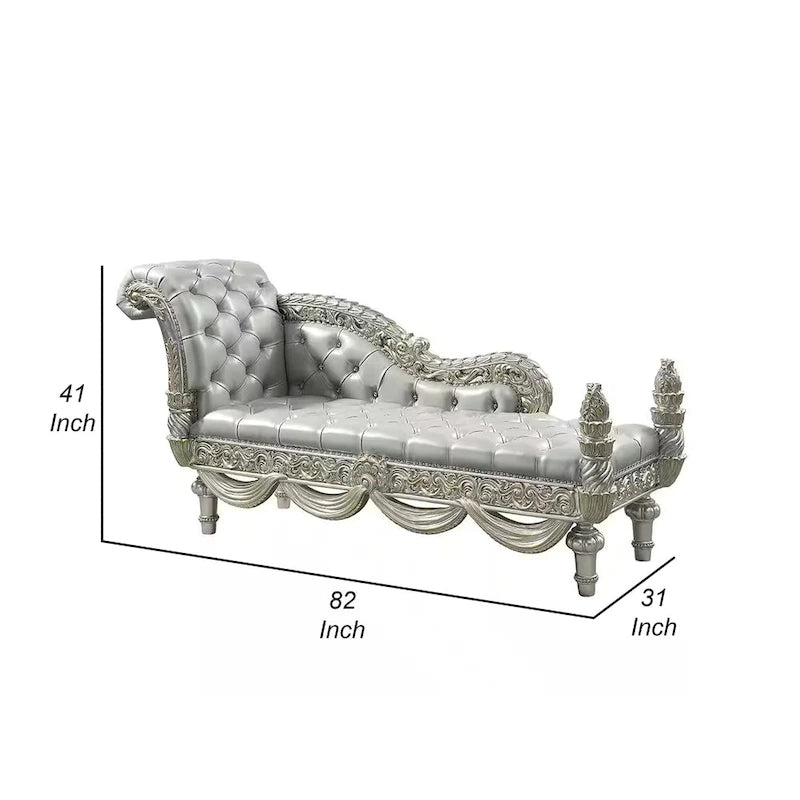 Banc de chaise longue en similicuir beige avec accents dorés, 82 pouces