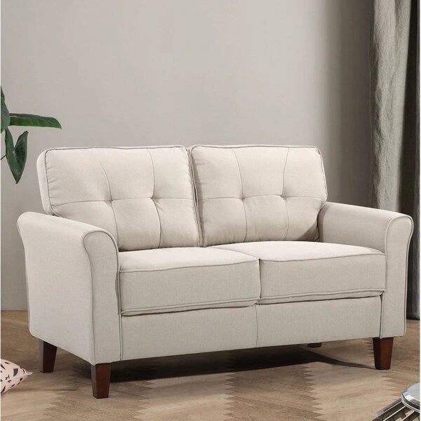 Causeuse capitonnée en lin avec coussins à ressorts hélicoïdaux – Canapé 2 places