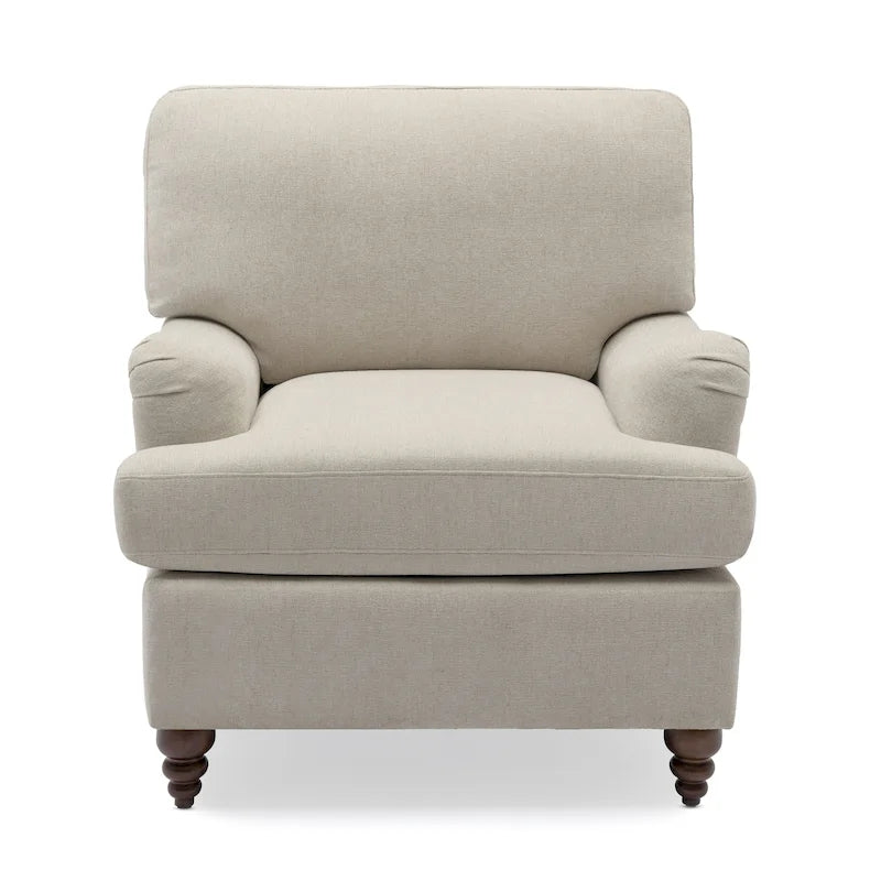 Fauteuil d'appoint rembourré à accoudoirs arrondis avec pieds en bois