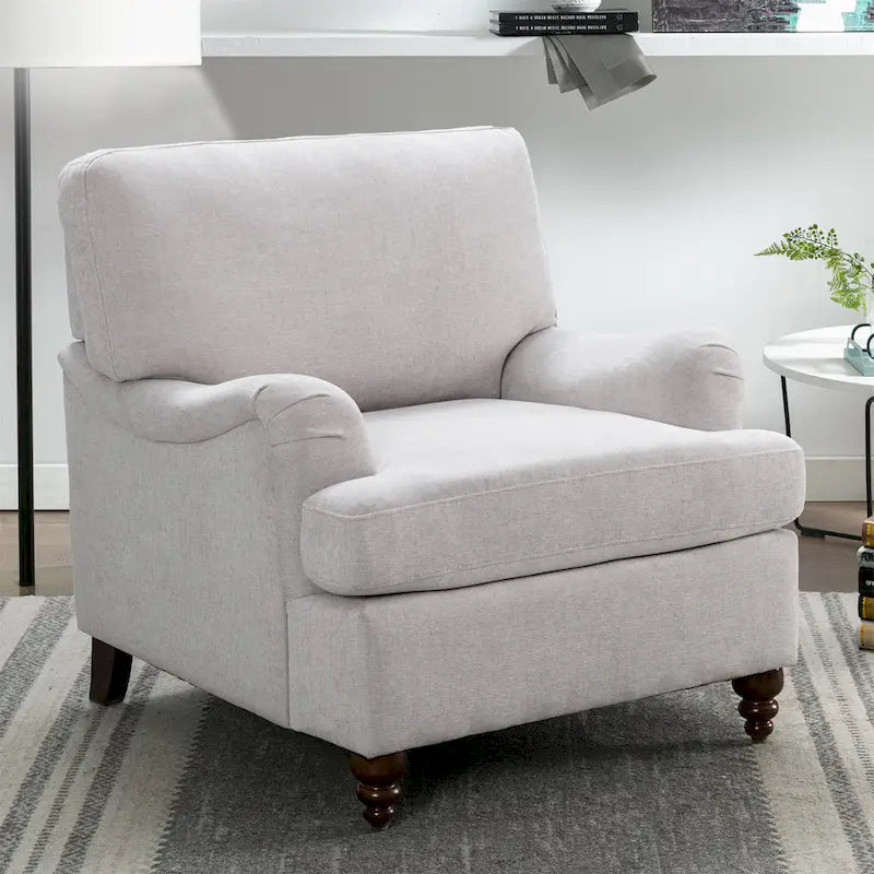 Fauteuil d'appoint rembourré à accoudoirs arrondis avec pieds en bois