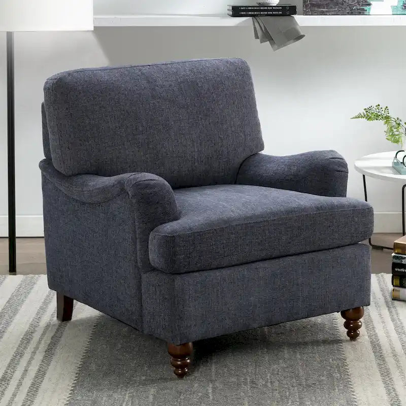 Fauteuil d'appoint rembourré à accoudoirs arrondis avec pieds en bois