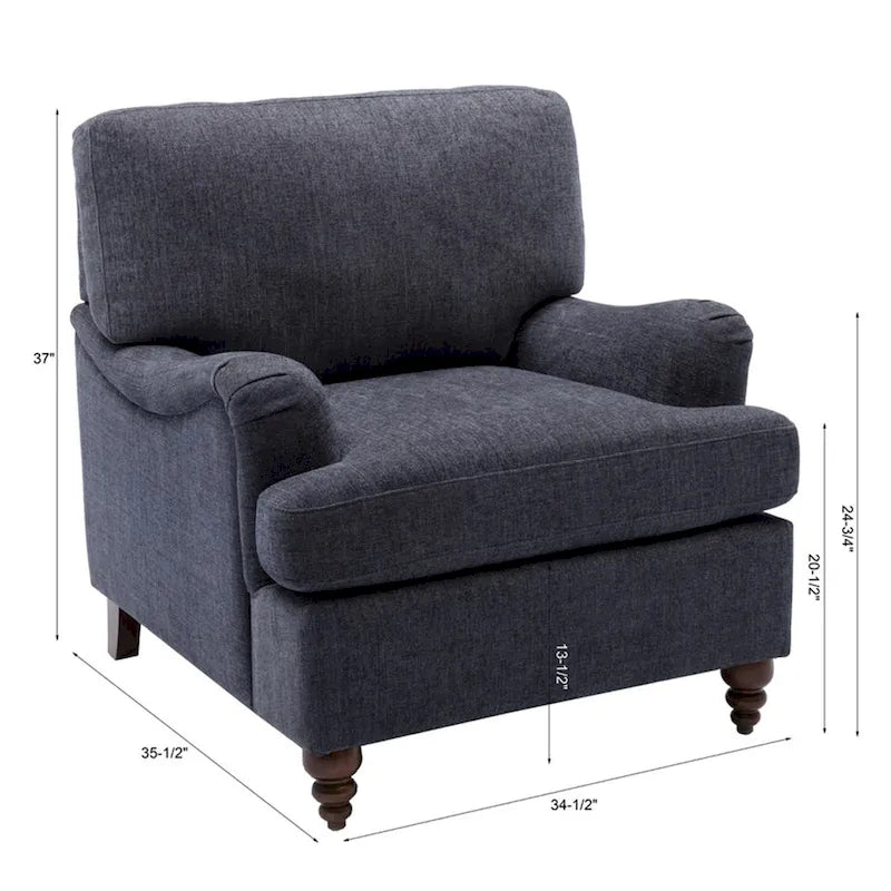 Fauteuil d'appoint rembourré à accoudoirs arrondis avec pieds en bois