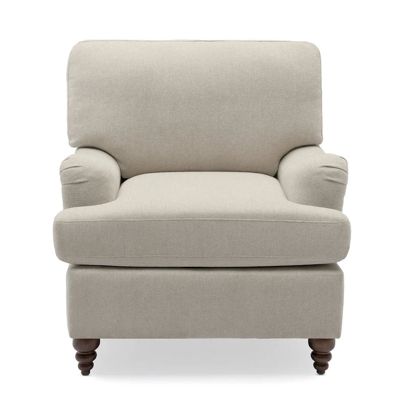 Fauteuil d'appoint rembourré à accoudoirs arrondis avec pieds en bois