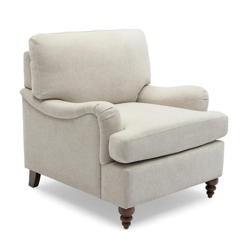 Fauteuil d'appoint rembourré à accoudoirs arrondis avec pieds en bois