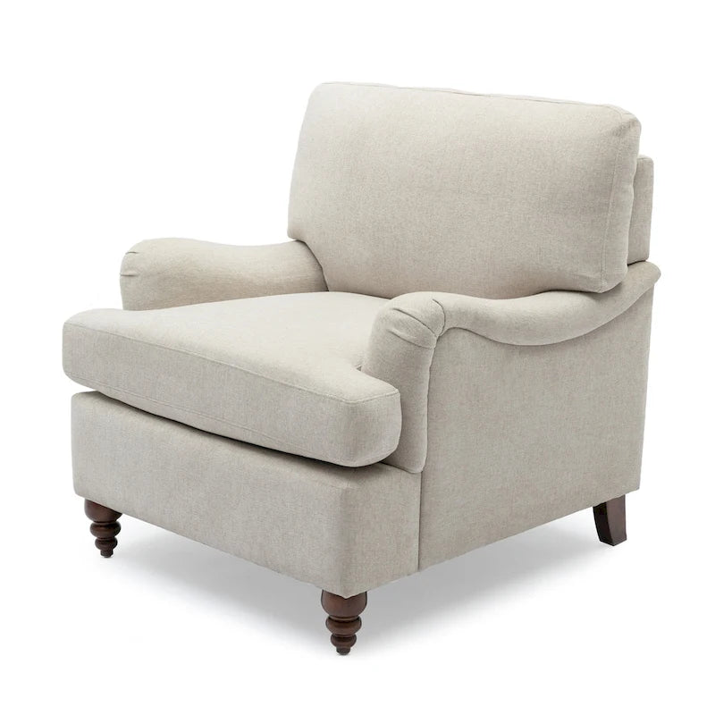 Fauteuil d'appoint rembourré à accoudoirs arrondis avec pieds en bois
