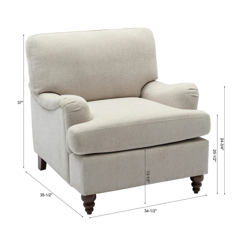 Fauteuil d'appoint rembourré à accoudoirs arrondis avec pieds en bois