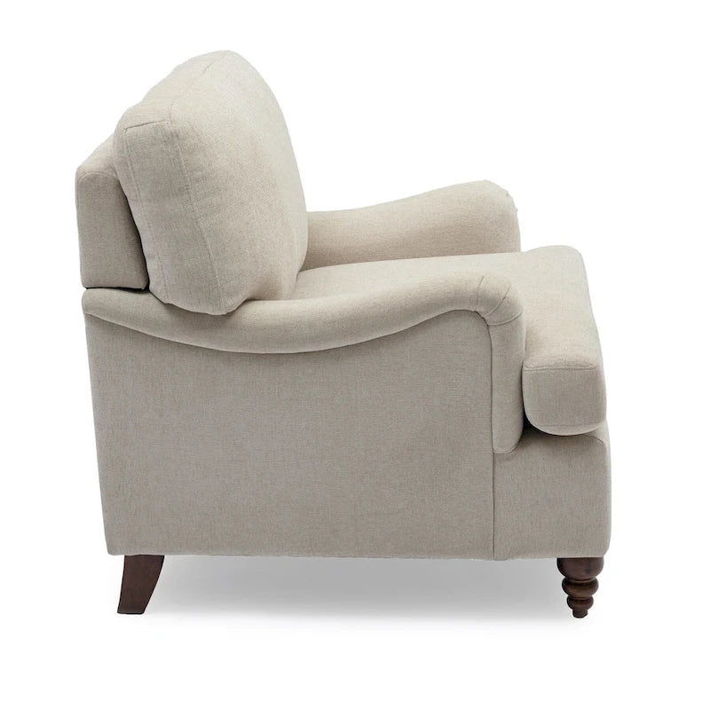 Fauteuil d'appoint rembourré à accoudoirs arrondis avec pieds en bois