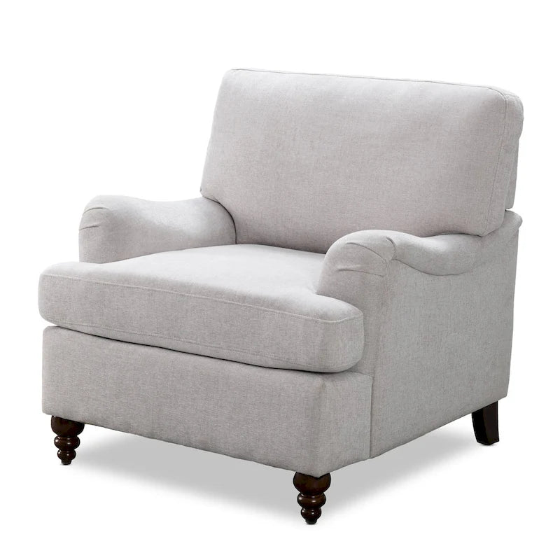 Fauteuil d'appoint rembourré à accoudoirs arrondis avec pieds en bois