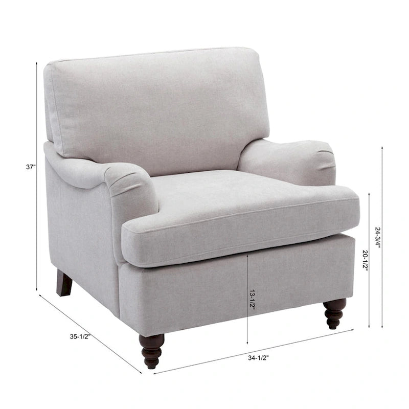 Fauteuil d'appoint rembourré à accoudoirs arrondis avec pieds en bois