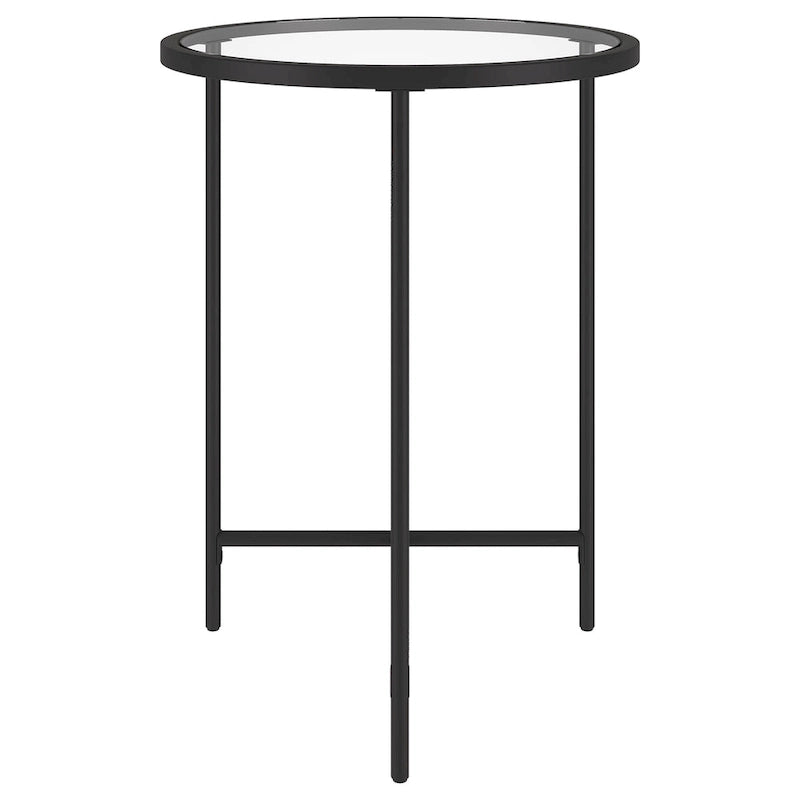 Table d'appoint ronde à plateau en verre et piètement géométrique en acier