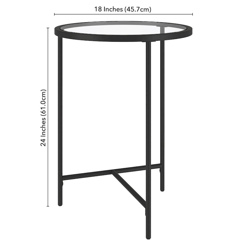 Table d'appoint ronde à plateau en verre et piètement géométrique en acier