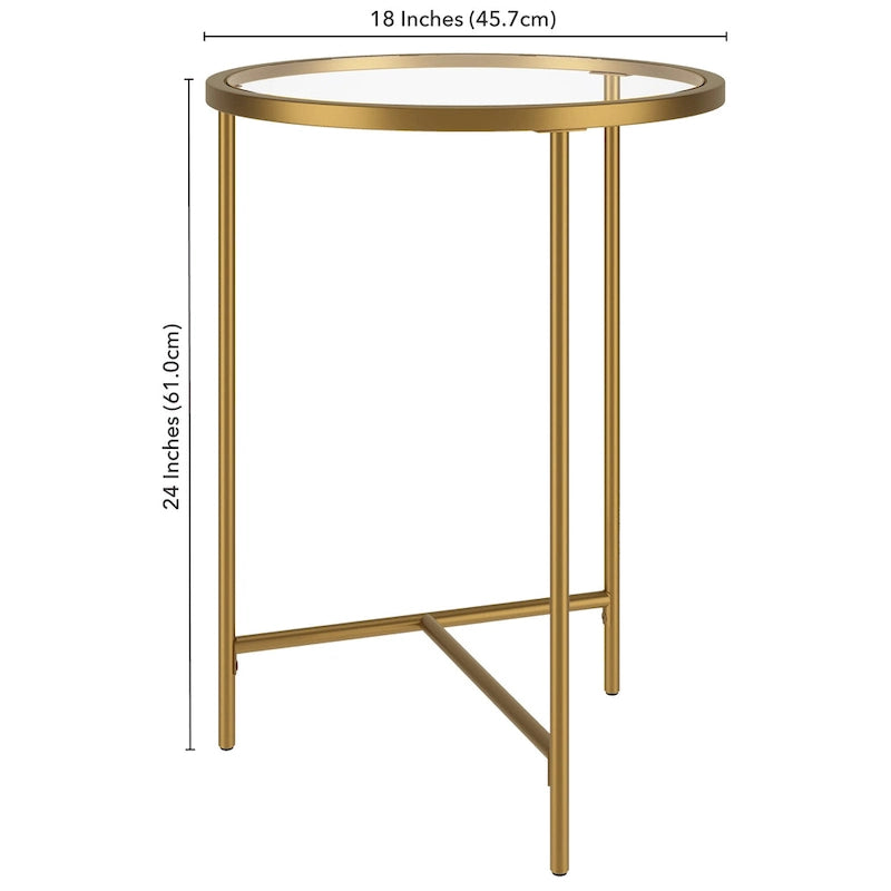 Table d'appoint ronde à plateau en verre et piètement géométrique en acier