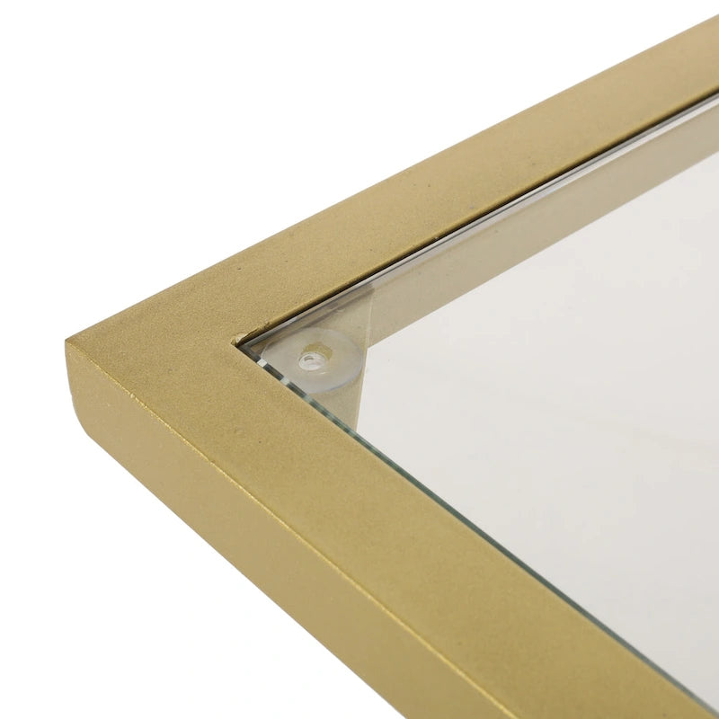 Table d'appoint en verre trempé en forme de C avec cadre en fer doré