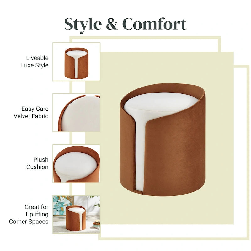 Pouf rond en velours – Repose-pieds, siège et table d'appoint tout-en-un