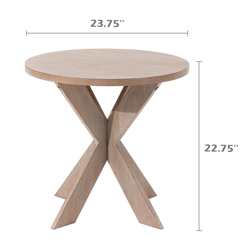 Table d'appoint ronde avec pieds entrecroisés et finition gris vintage